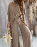 Women's Clothing V neck bat sleeve top casual pants set_ecoleips.com