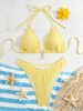 2025 New European American Style Textured Drawstring Tie-Up Beach Swimsuit Fresh Fashionable Bikini Women's Swimwear_ecoleips.com