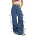 Women's Bow-tie Denim Jeans, New Autumn Style, American Retro Versatile Loose Wide-leg Floor-length Pants Ins_ecoleips.com