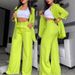 Summer Women's Elegant Solid Color Split Sleeve Lapel Straight Leg Suit Pants Set European And American Foreign Trade Clothing_ecoleips.com