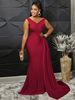 Women's Clothing Wine Red Sleeveless V Neck Slit Sexy And Elegant Women's Evening Dress_ecoleips.com