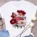 European And American Cross-border Foreign Trade Women's Floral Plant Print Round-neck Short-sleeve T-shirt Top_ecoleips.com