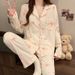 Pink Bow Dtie Design Pajamas For Women Long Sleeve Top & Elastic Waist Pants Pajamas Set Harajuku Style Casual New Home Wear_ecoleips.com