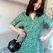 2021 Summer New For Women, V-neck Slim Fit Floral Short Sleeve Mid-length Wrap Long Dress_ecoleips.com