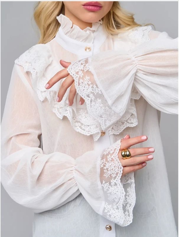 Women's Stand Collar Long Sleeve Chiffon Lace Shirt Bow Detail Spring/Autumn Fashionable Inner Layer Top_ecoleips.com