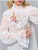 Women's Stand Collar Long Sleeve Chiffon Lace Shirt Bow Detail Spring/Autumn Fashionable Inner Layer Top_ecoleips.com