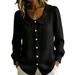 Women's Long Sleeve V Neck Linen Shirt Loose Fit All Seasons European American Style Commuter Top_ecoleips.com