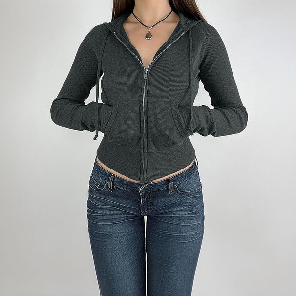Diyun 2024 Autumn/Winter European And American Style Slim-Fit Short Zipper Hooded Jacket Women's_ecoleips.com