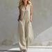 Women's Clothing Spring/Summer Women's Casual Linen Cotton Jumpsuit Sleeveless V-Neck Solid Color For Formal & Casual For Women_ecoleips.com