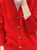 K New Pure Color Simple Knitted Sweater With Heart Button V-neck Women's Cardigan Loose Sweater Coat._ecoleips.com