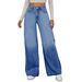 Vintage Washed Blue Jeans For Women – High Street Straight Leg Denim Pants (Blue, M-XL)_ecoleips.com