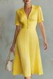 Women's Polo Collar Long Sleeve Dress Chiffon Top Pleated_ecoleips.com