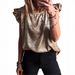 Aria Basics Aria Basics Fashionable Vest With Ruffled Edges, Round Neck, Gold Attern, Ullover Style, Non-elastic, Loose, Sleeveless Women's_ecoleips.com