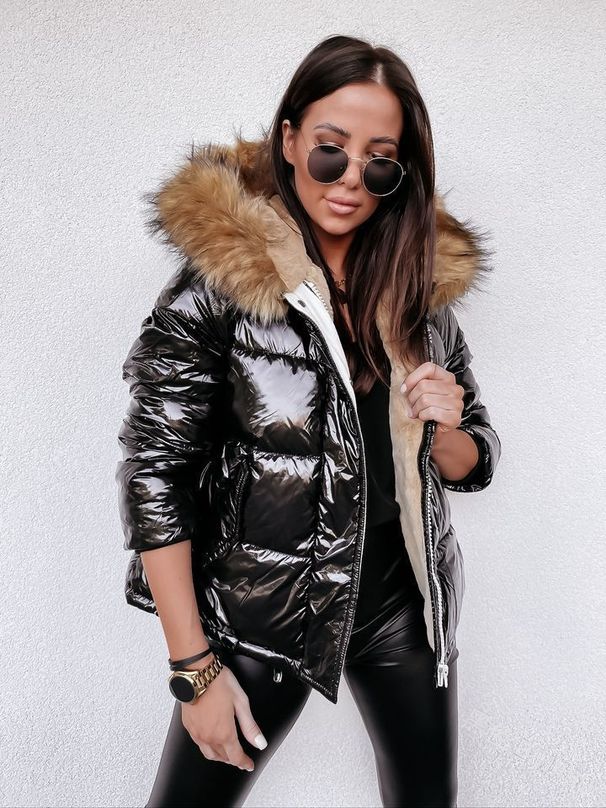 Winter Hooded Slim Short Cotton Jacket Bright PU Solid Color Fashionable Warm Zipper Cotton Jacket_ecoleips.com
