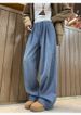 Fleece Thickened Jeans Women's Pants Autumn And Winter High Waist Drape Loose Wide-leg Pants Straight-leg Pants_ecoleips.com
