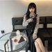 Trendy Irregular Slit Slimming Strap For Women Spring Autumn New Fashion Printed Top Dress Internet Celebrity Outfit_ecoleips.com