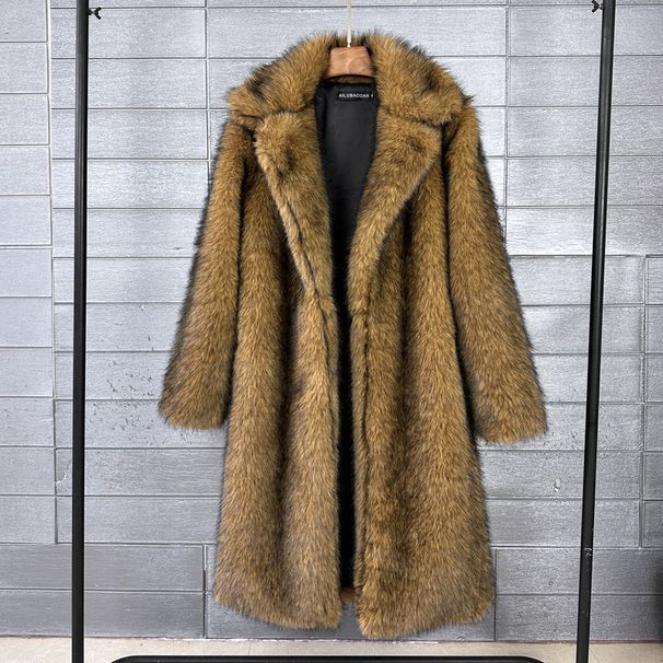 Women’s Faux Fur Coat – Mid-Length Winter Coat With Suit Collar, Luxe Wolf Grey (S-XL)_ecoleips.com
