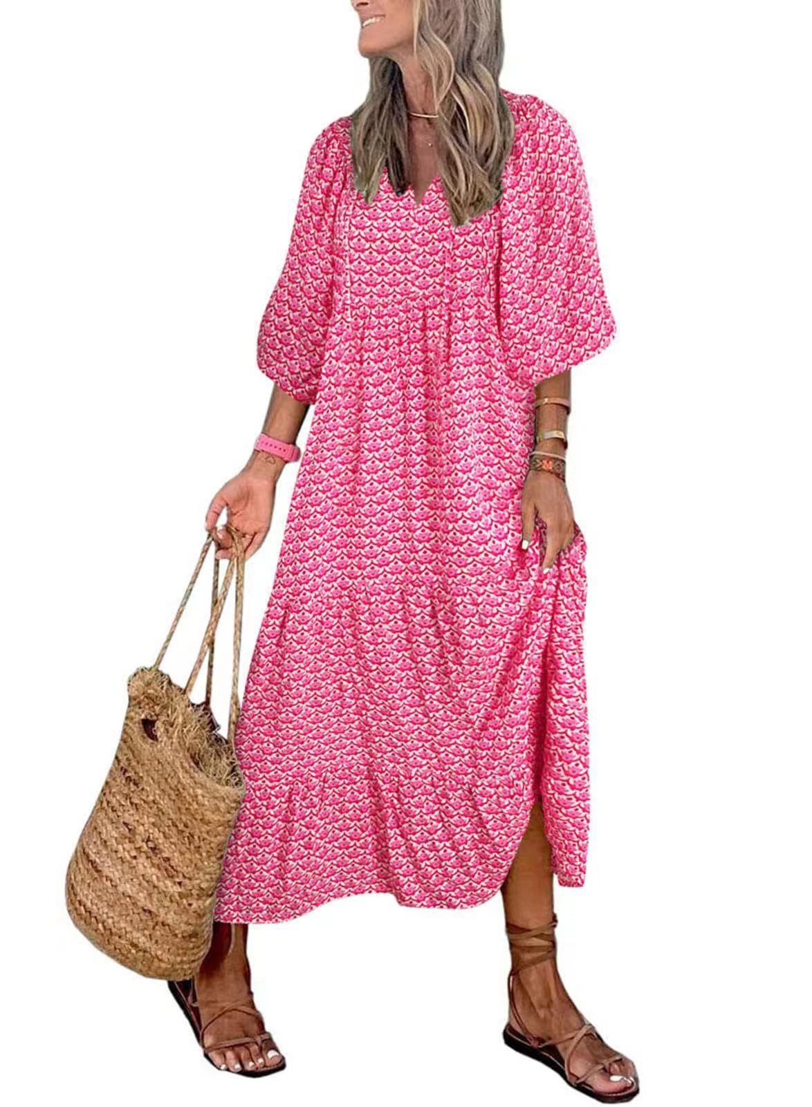 Women's Clothing Plus Size Women's Geometric Collage Puff Sleeve Dress Autumn Street Bombing Fashionable Casual Dress_ecoleips.com