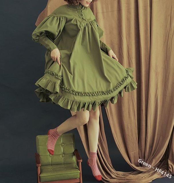 Elegant Milk Tea Bow Dress With Puff Sleeves, A-Line Long Maxi Dress With Ruffle Hem, Vintage Inspired Princess Style_ecoleips.com