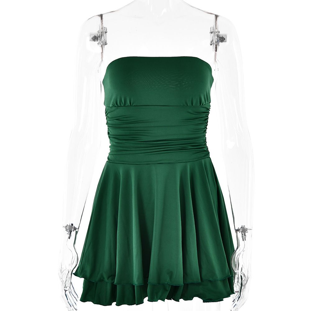 Ins2025 Hot Selling New Dress Sexy Spicy Girl Solid Color One Neck Strapless Backless High Waisted Short Skirt_ecoleips.com