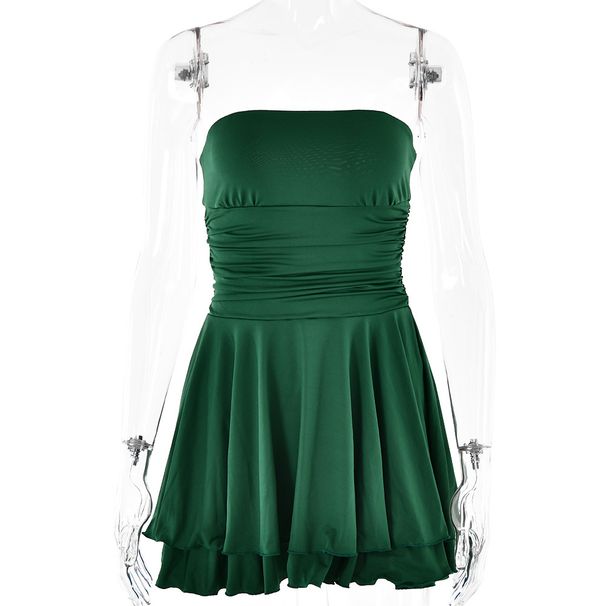 Ins2025 Hot Selling New Dress Sexy Spicy Girl Solid Color One Neck Strapless Backless High Waisted Short Skirt_ecoleips.com