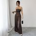 Elegant Women's Strapless Waist Cinching Wide Leg Pants Suit American Style Spring Summer_ecoleips.com