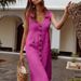 2023 In-Stock European And American V-neck Single-Breasted Buttoned Dress With Pocket Design, Plus Size, Multiple Colors_ecoleips.com
