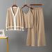Color Blocked Three Piece Set for Women V Neck Long Sleeved Knitted Cardigan Zip up Top Camisole Loose Wide Leg Pants_ecoleips.com