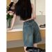 Women's Retro Washed Straight Leg Denim Shorts High Waisted Slimming Loose Fitting Distressed mid Length Capri Pants Summer Thin Wide Leg_ecoleips.com