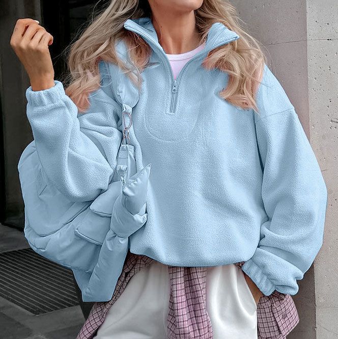 Women's Oversized Fleece Pullover – Cozy Sherpa-Lined Hoodie With Stand Collar (Winter 2025 Trend)_ecoleips.com