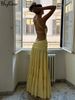 Hugcitar One Shoulder Slips Backless Sexy Ruffles Elegant Pleated Maxi Prom Dress Summer Women Clothes Birthday Party Festival_ecoleips.com