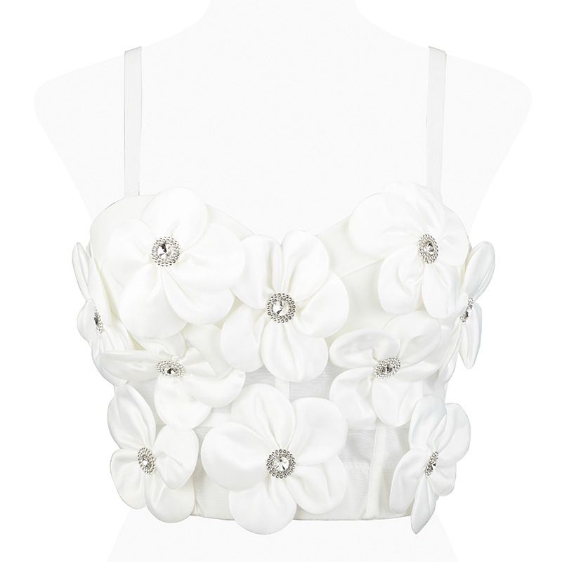 Simple Three-dimensional Floral Sweater Irregular Short Slim Fit Sweet Style Camisole Top_ecoleips.com