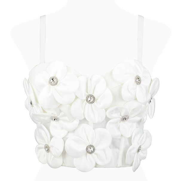 Simple Three-dimensional Floral Sweater Irregular Short Slim Fit Sweet Style Camisole Top_ecoleips.com