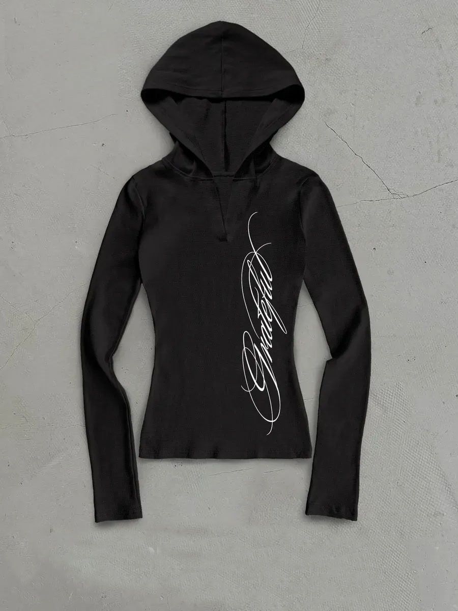 Women's Fitted Long Sleeve Hooded T-Shirt V-Neck Patterned Print European American Style Casual Spring Top Chic Early Spring Wholesale_ecoleips.com