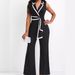 women's clothing new fashion V-neck temperament elegant sleeveless jumpsuit wide-leg pants_ecoleips.com