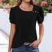 Cross-border 2026 V-neck Casual Buttoned Solid Color Hollow Short-seve Women's Top T-shirt Short_ecoleips.com
