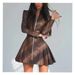 Women's Clothing Women's Slim Fit Long Sleeved Pleated Dress Fashionable European American Style With PU Leather Zipper_ecoleips.com