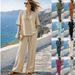 Summer 2 Piece Women's Casual Set with Drawstring Pockets European American Style Short Sleeve round Neck Top Wide Leg Pants_ecoleips.com