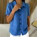 Women's Solid Color Collared Shirt Button Down Casual Loose Fit Short Sleeve T-Shirt Spring/Summer Top For Comfortable Wear_ecoleips.com