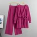 2025 Spring And Autumn New Cardigan Wide Leg Pants Thick Needle Two-Piece Casual Lace Up Solid Color Knitted Set_ecoleips.com