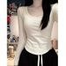 Women's Slim Fit Long Sleeve T-Shirt round Neck Curved Hem Warm Fleece Fabric German Style Winter Top_ecoleips.com