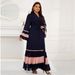 Verve Muslim Fashion Pleated Color Block Sleeve Long Dress Robe_ecoleips.com