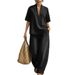 European And American Loose And Casual Denim Suit, Lazy Style V-neck Fashion Casual Wide-leg Jeans For Women_ecoleips.com