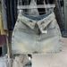 Women's American Style Washed Denim Mini Skirt Lapel Design Rhinestone Embroidery Light Blue Lettering_ecoleips.com