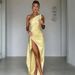 Women's Clothing Oblique Collar Slit Sleeveless Women's Sexy Slim Evening Dress_ecoleips.com