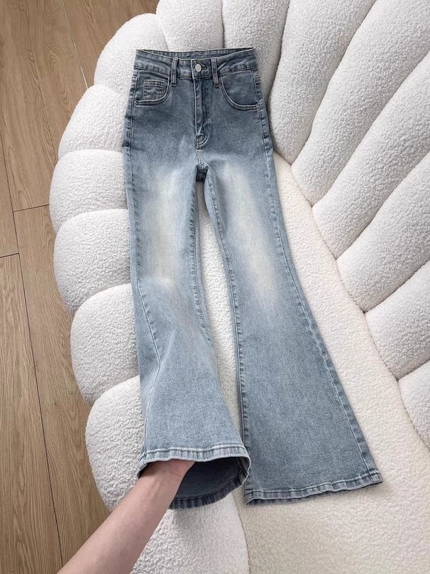 Women's Clothing High-Waisted Washed Flared Jeans Stretchy Slimming Light Colored Flared Pants For Pear Shaped And Petite Figures Spring Style_ecoleips.com