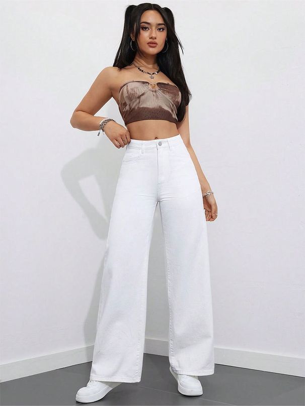 European And American Cross-Border New High-Waisted Slimming Loose Floor-Length Flared Straight-Leg Pants Casual Jeans_ecoleips.com