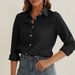 European And American 2026 New Style Shirt, Solid Color Loose Top, Long Sleeve Fashionable Turn-down Collar Commuting_ecoleips.com