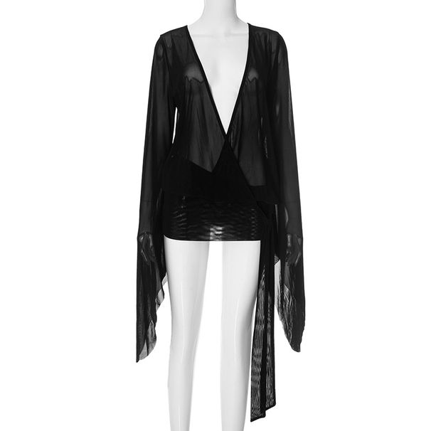 Women's Clothing Supply Sexy Mesh Low Cut Mini Short Dress_ecoleips.com