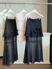 Black Ruffled Midi Skirt for Women Summer Style Elegant Design Mesh Paneling High Waist Slimming Flowing Bodycon Long Skirt_ecoleips.com